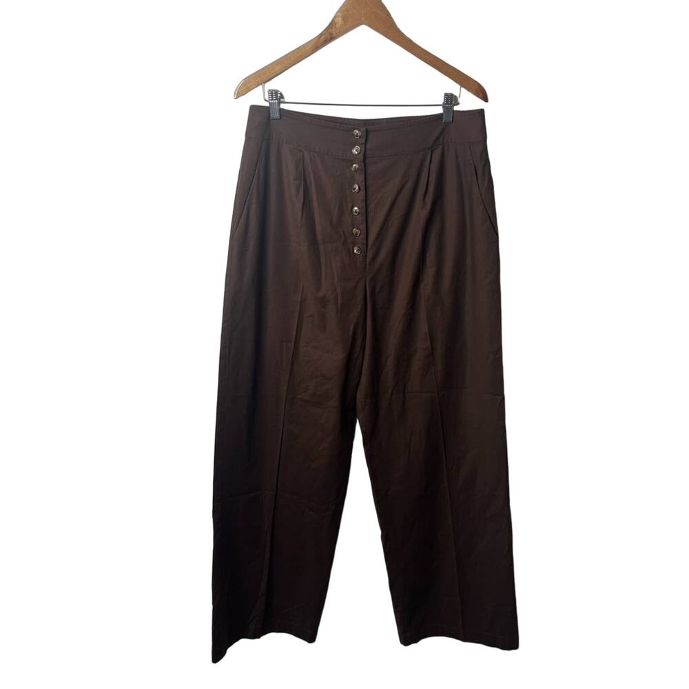 Reformation Brown Rox Button Front Wide Leg Trouser Pants Womens Size 12 - Picture 4 of 8